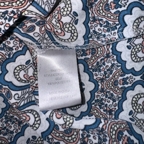 DR2 Women’s Medium Mosaic Print Cinched V-Neck Blouse Short Sleeve Top - Picture 9 of 12